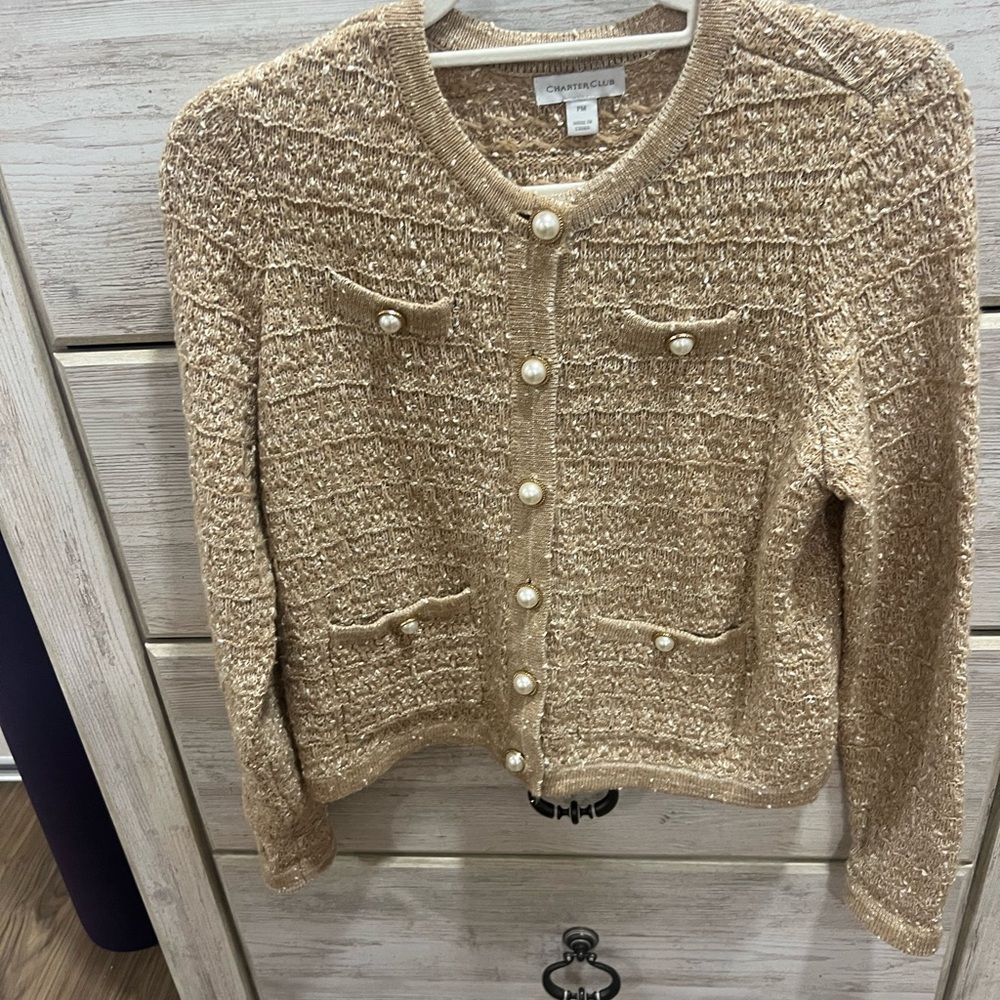 Charter ClubTan Sweater with Pearl Accents